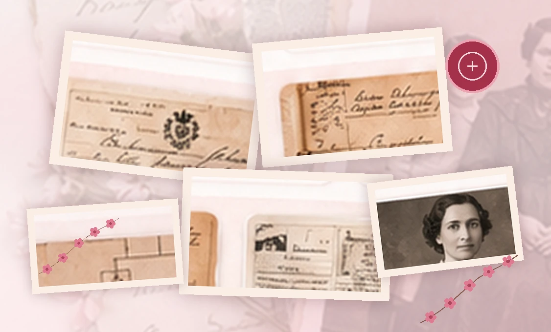 Collage de actas, registros históricos y fotografías familiares